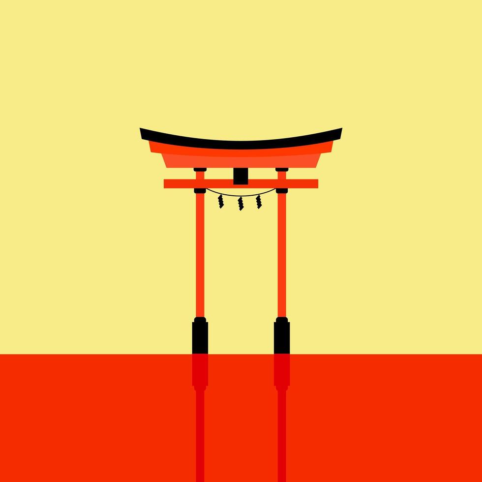 puerta torii japonesa. símbolo de Japón, religión sintoísta. arco tori sagrado de madera roja. entrada antigua, patrimonio oriental y punto de referencia. arquitectura religiosa oriental. ilustración vectorial de diseño plano vector