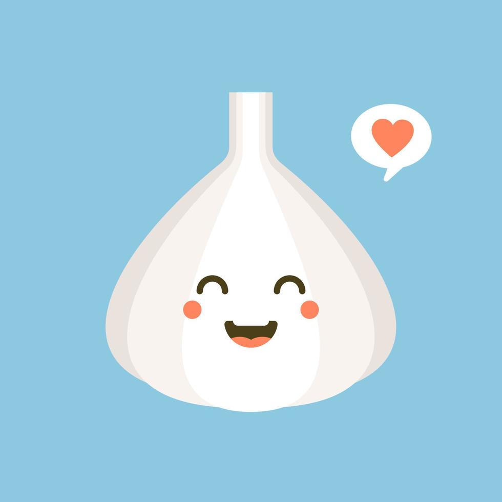 Cute and Kawaii Happy smiling cute garlic. Vector modern flat style cartoon character illustration icon. Isolated on color background. Garlic concept