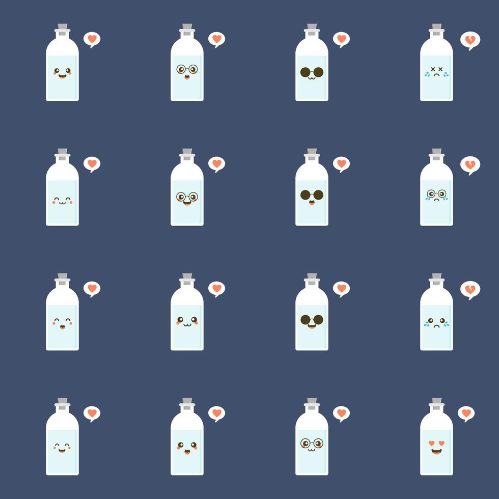 Ilustración de vector de diseño plano de botella química lindo y kawaii. divertido personaje de candado con emoji humano sonriente, ilustración vectorial de dibujos animados aislada en el fondo de color. mascotas lindas y divertidas