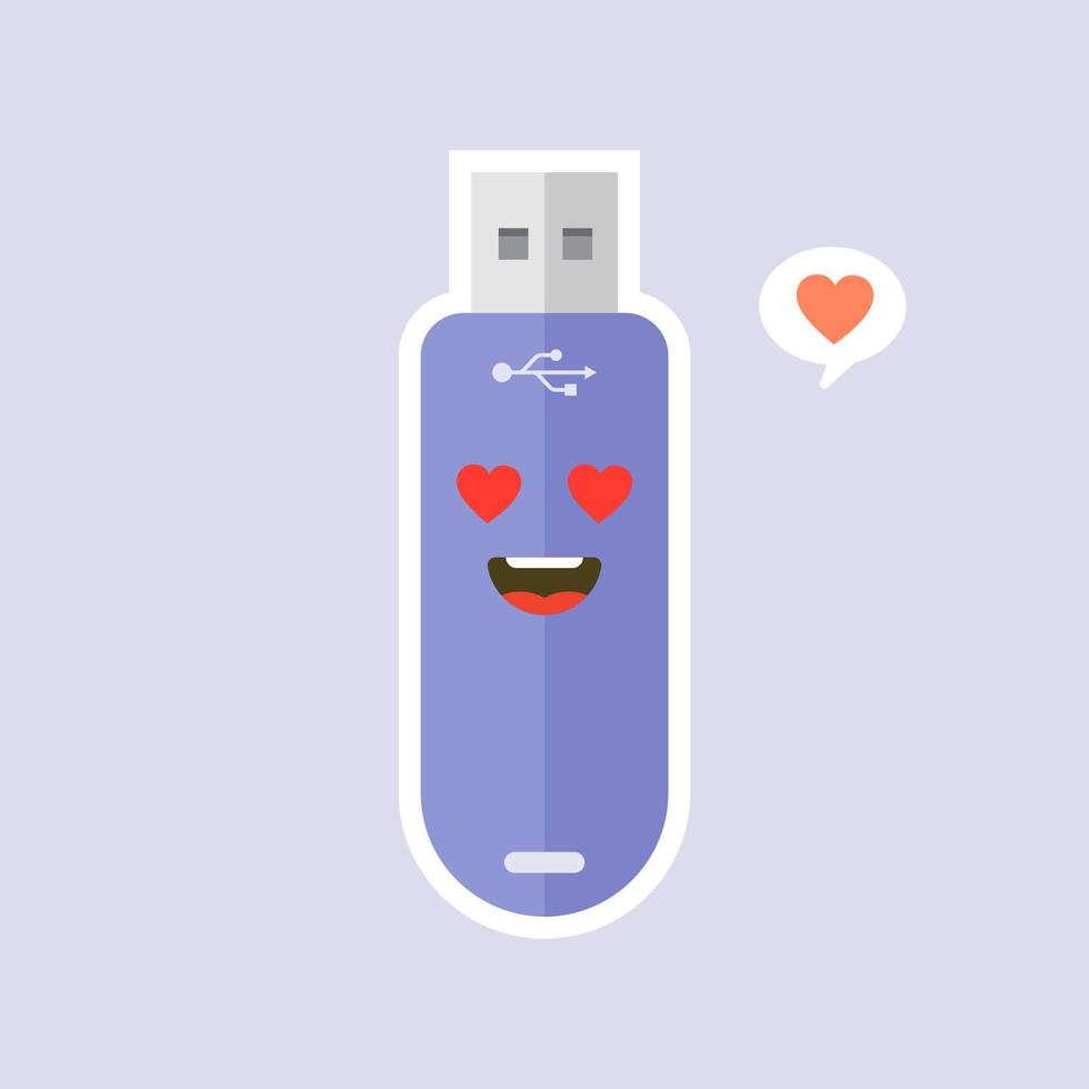 kawaii and cute USB Flash Drive icon isolated on color background. Memory Stick icon in flat style. Flash disk character with face expression. can use for technology, mascot, IT element, website, icon vector