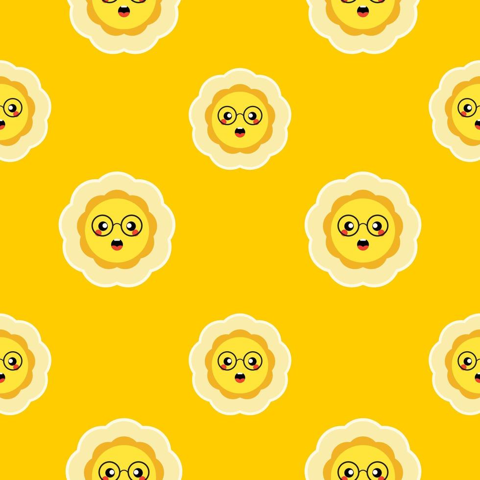 sun flower cartoon seamless pattern. kawaii sun flower mascot. design for kid, can use for fabric design, textile, wrapping paper, background, cards vector