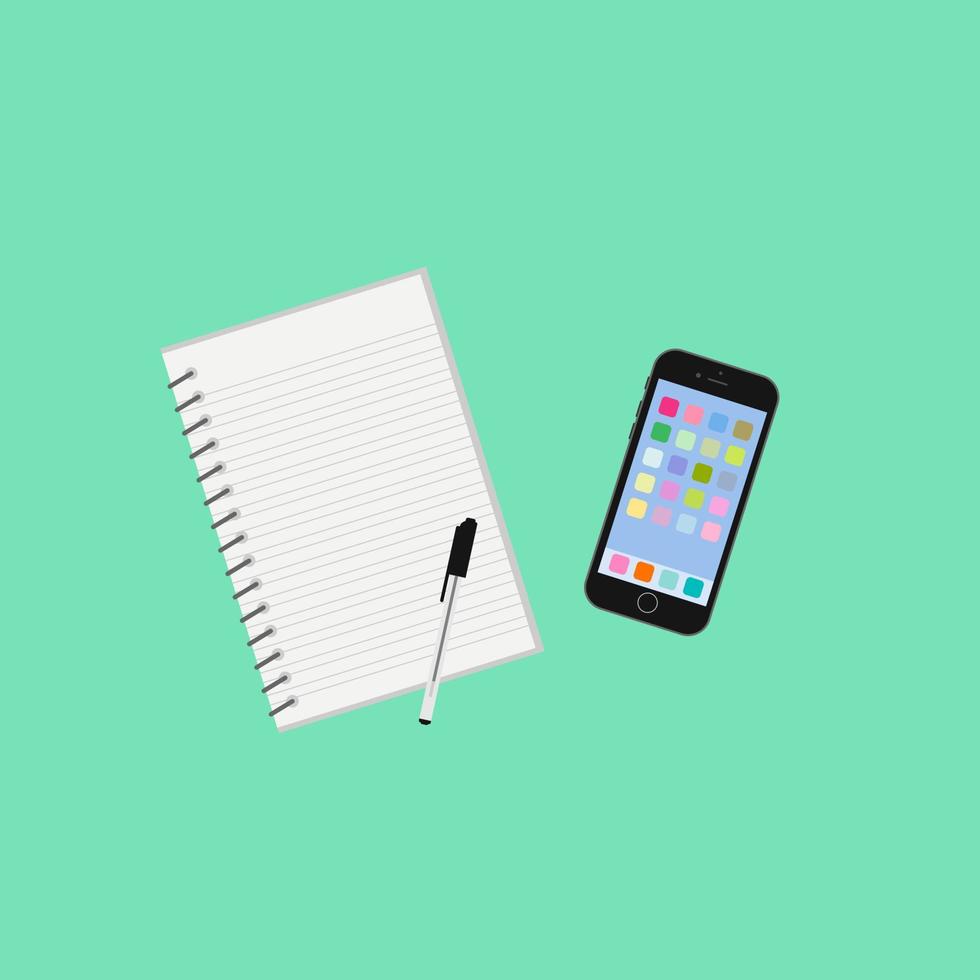 paper journal with folder and smartphone flat design vector illustration