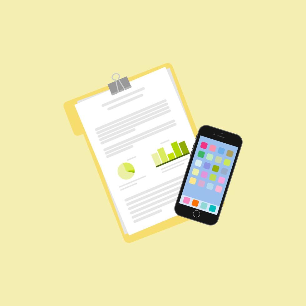 paper journal with folder and smartphone flat design vector illustration