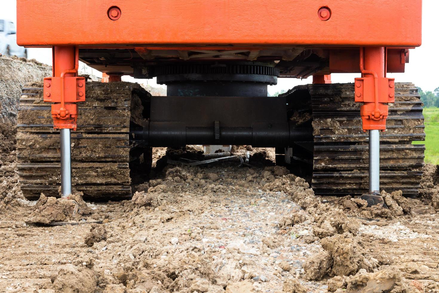 Steel Wheels backhoe braced ground. photo