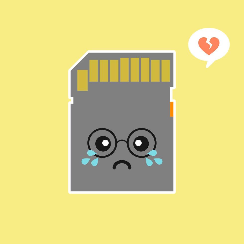 cute and kawaii micro sd card in flat style vector illustration . concept of device, gadget, multimedia, internet, store file, personal electronics, data transfer, web. flat style modern logo design
