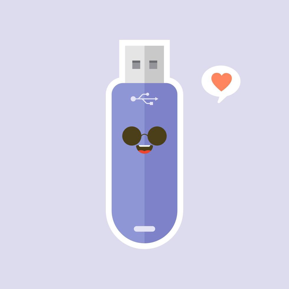 kawaii and cute USB Flash Drive icon isolated on color background. Memory Stick icon in flat style. Flash disk character with face expression. can use for technology, mascot, IT element, website, icon vector
