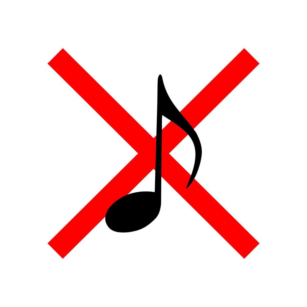 No sound or music icon. Isolated mute and warning illustration. Keep silence with forbidden and prohibited red sign. vector