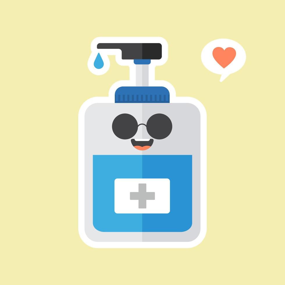 linda y kawaii botella de desinfección o desinfectante, gel de lavado. ilustración vectorial adecuada para higiene, desinfección, medicina, vida limpia, antivirus, bacterias, atención médica, propagación de enfermedades, gérmenes vector