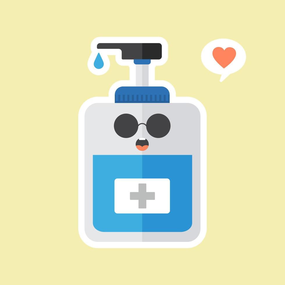 linda y kawaii botella de desinfección o desinfectante, gel de lavado. ilustración vectorial adecuada para higiene, desinfección, medicina, vida limpia, antivirus, bacterias, atención médica, propagación de enfermedades, gérmenes vector