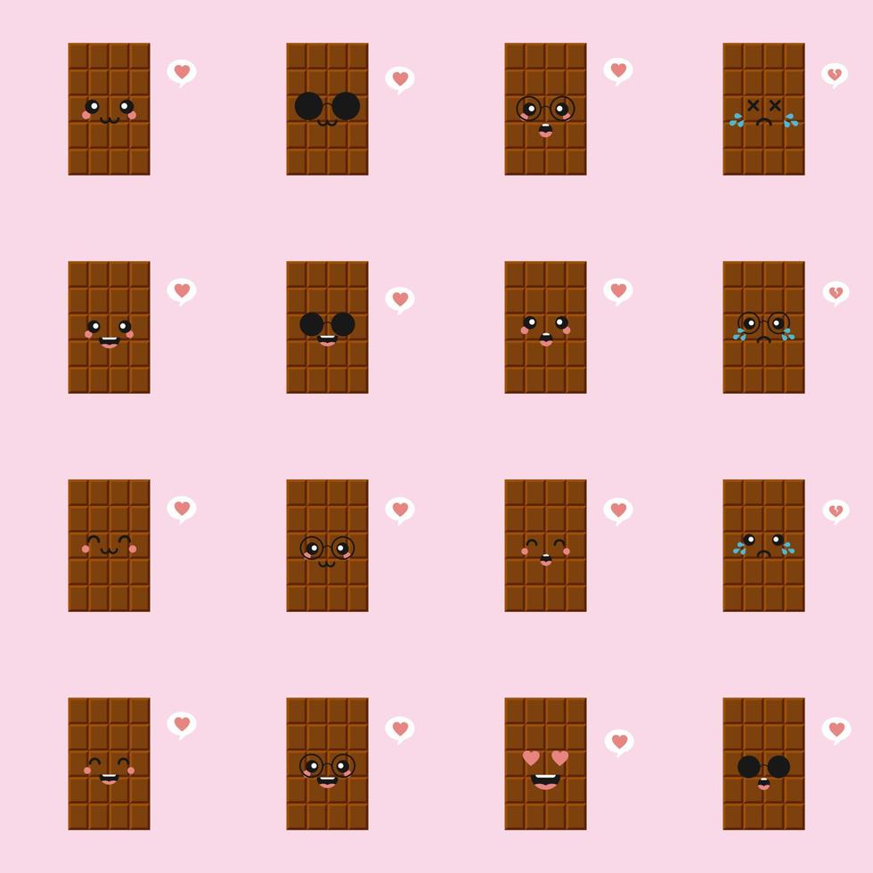 cute and funny chocolate bar characters showing various emotions, cartoon vector illustration isolated on color background. kawaii chocolate bar characters, mascots, emoticons and emoji for web