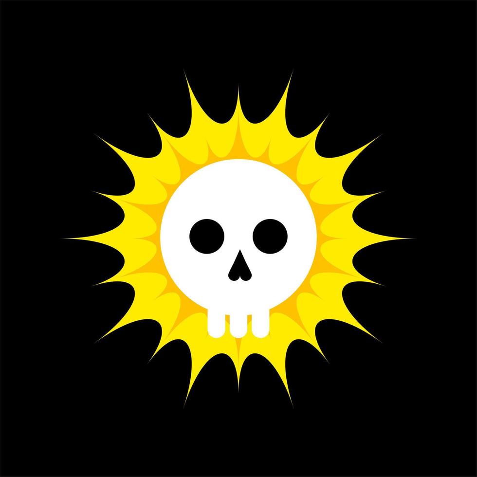 símbolo plano del cráneo con sol. símbolo de la bandera pirata del cráneo. Ilustración de vector de diseño plano de cráneo