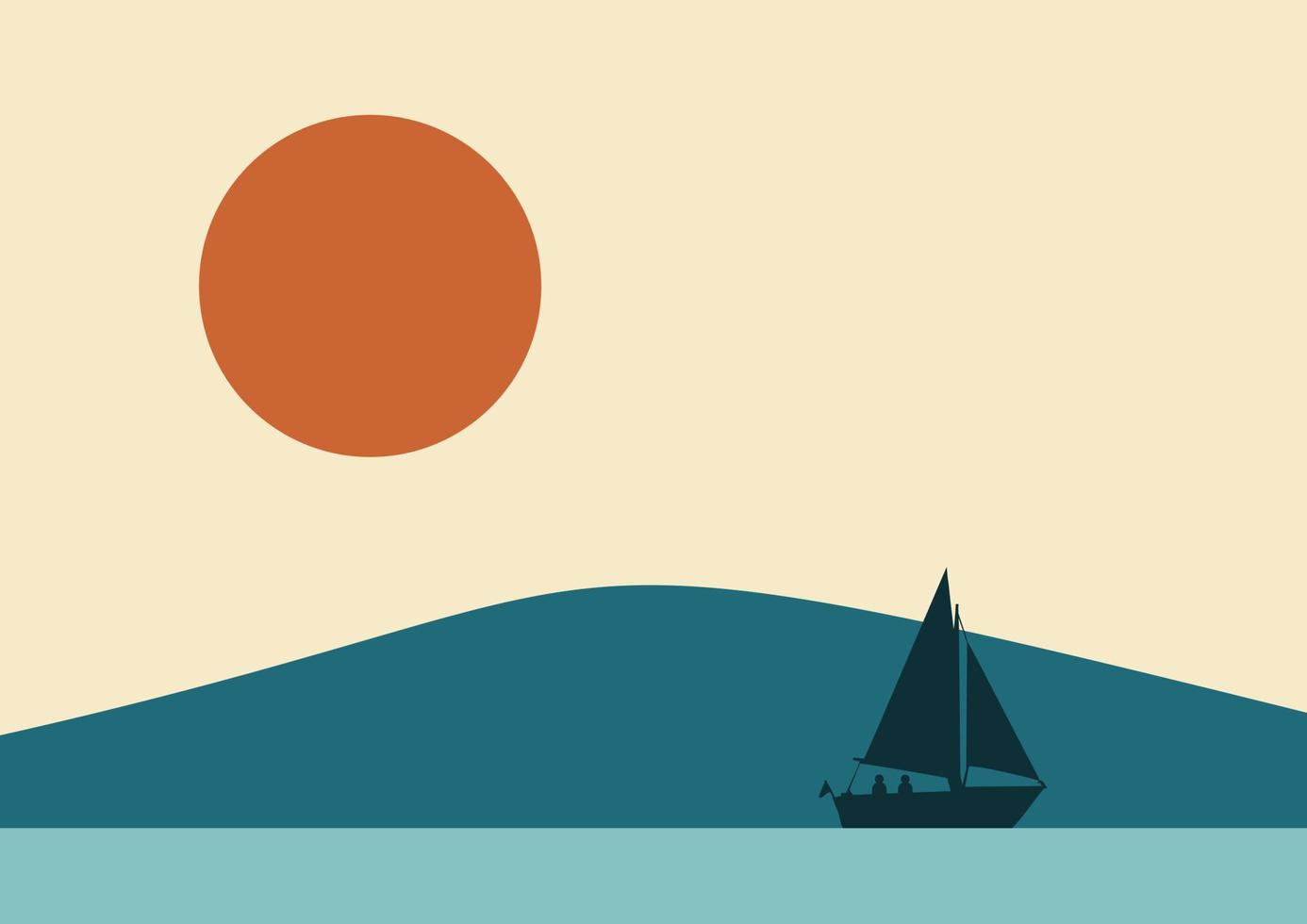 diseño de paisaje minimalista, postal de paisaje plano, diseño escandinavo nórdico, juego de afiches montañas lago puesta de sol vector