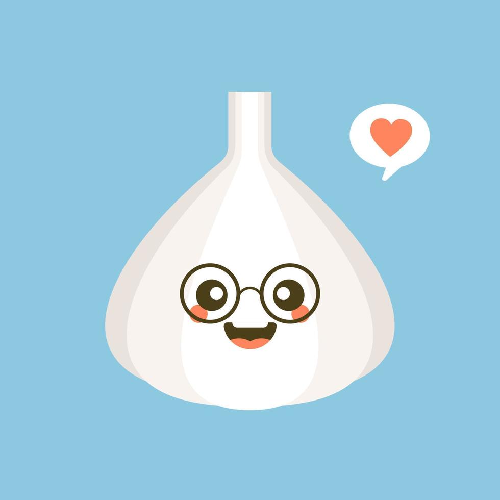 Cute and Kawaii Happy smiling cute garlic. Vector modern flat style cartoon character illustration icon. Isolated on color background. Garlic concept