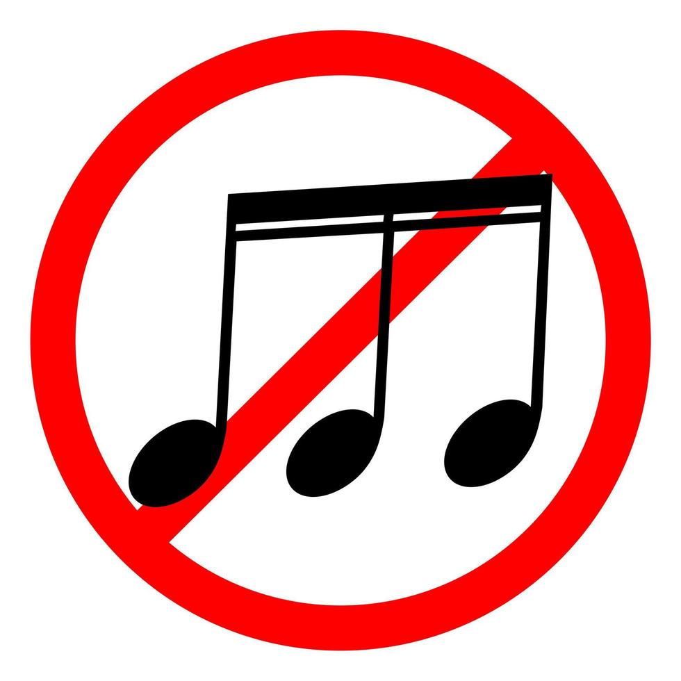 sin icono de sonido o música. ilustración aislada de silencio y advertencia. guardar silencio con el signo rojo prohibido y prohibido. vector