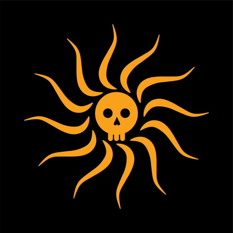 símbolo plano del cráneo con sol. símbolo de la bandera pirata del cráneo. Ilustración de vector de diseño plano de cráneo