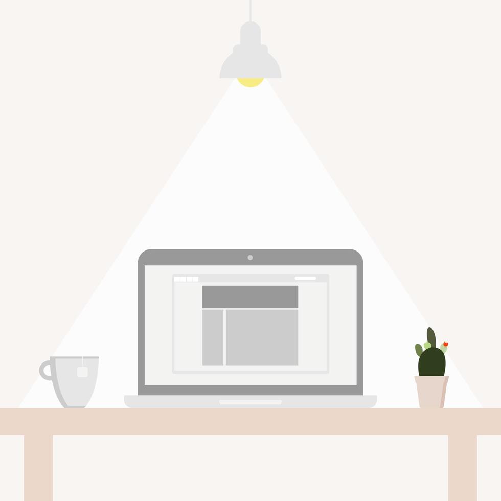 Office desk or table with computer. Business workspace or interior. Workplace in flat style. Vector illustration.