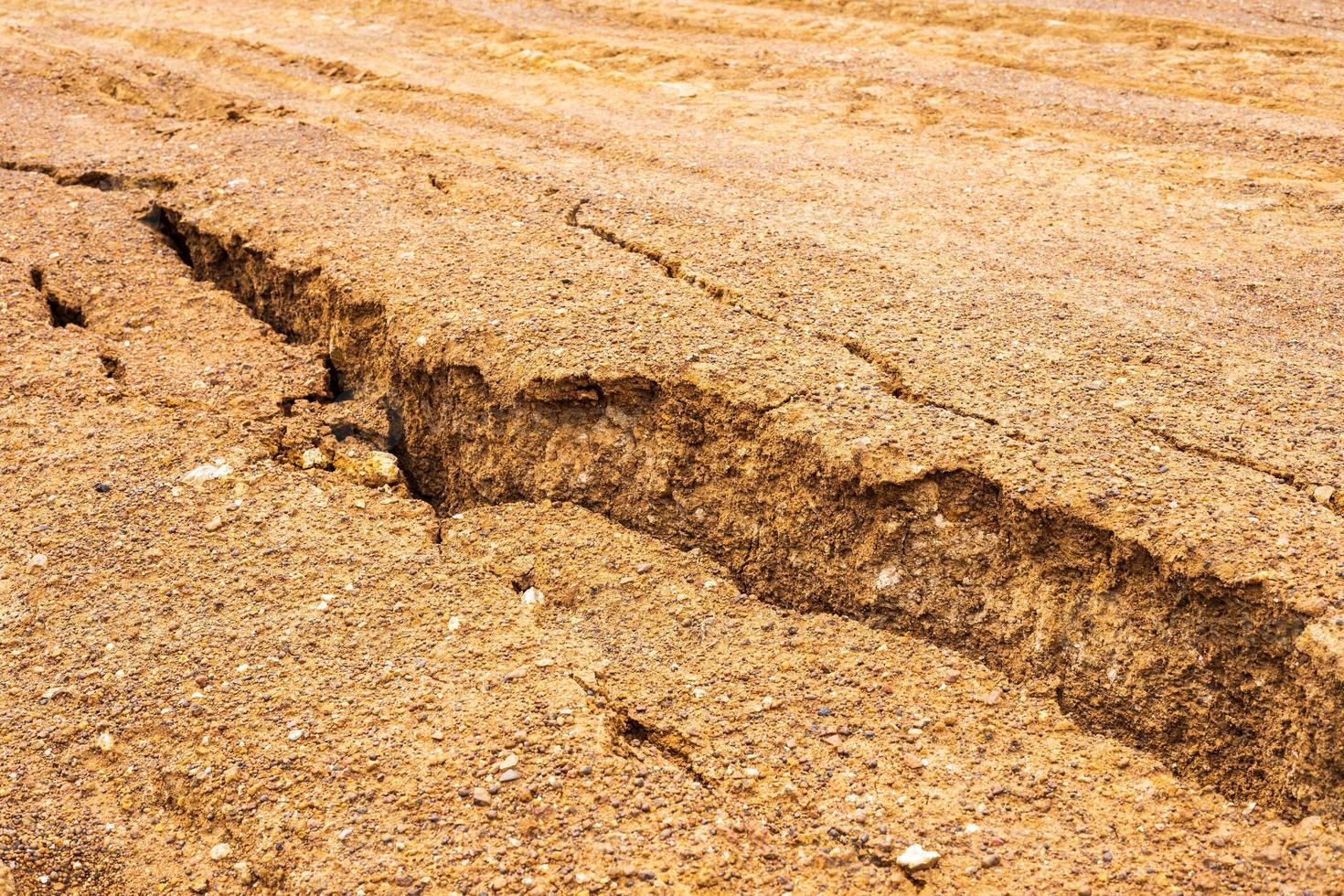 Background gravel surface which is water erosion, cracking and erosion. photo