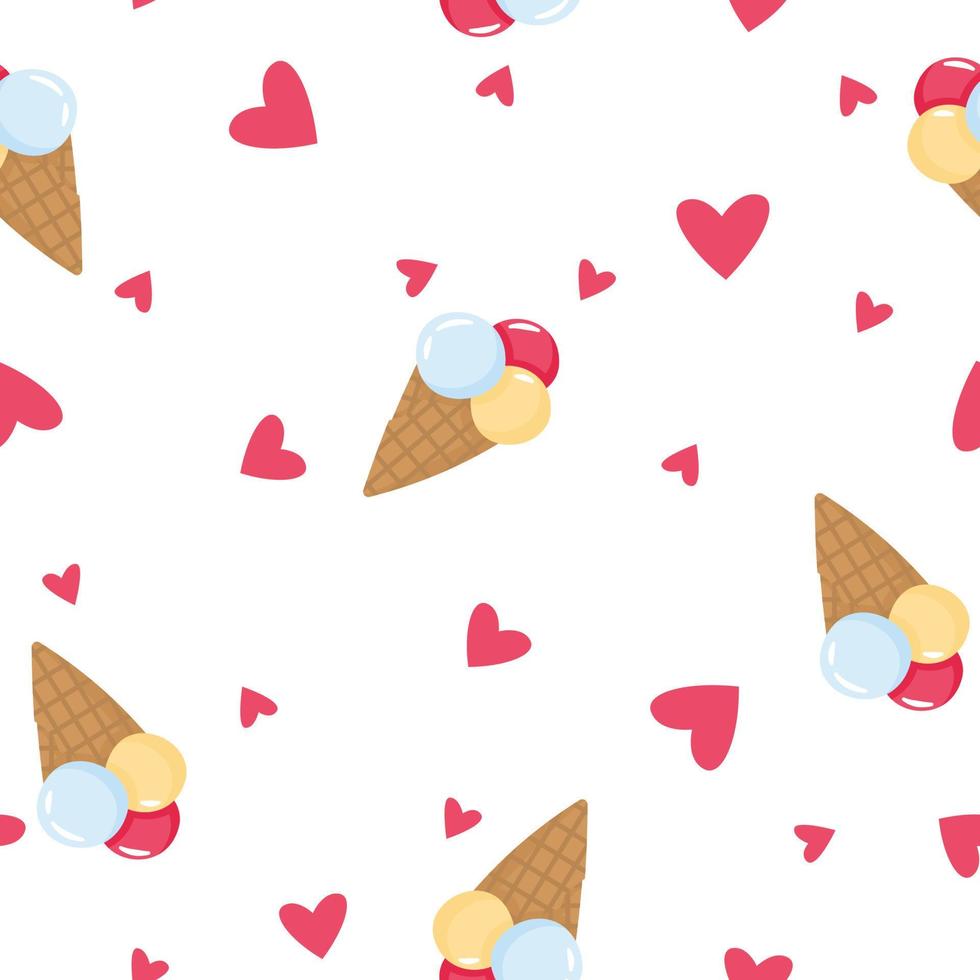 Cartoon ice cream cone vector seamless pattern. Illustration for fabric, textile, wrapping paper.