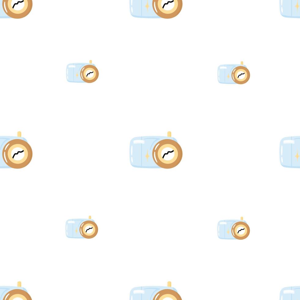 Cute cartoon blue camera vector seamless pattern. Illustration for fabric, textile, wrapping paper.