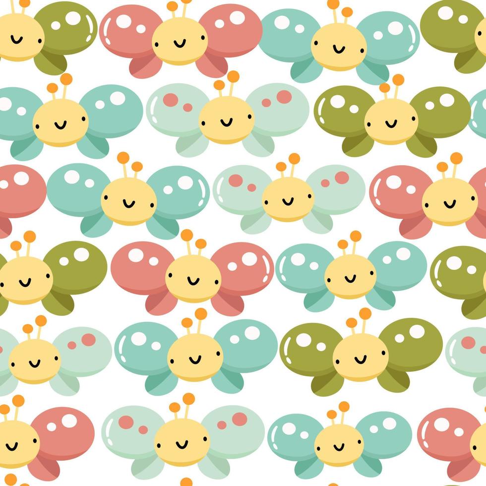 Cartoon butterflies vector seamless pattern. Cute animal character for kids design. Suitable for fabric, textile, wrapping paper, wallpaper.