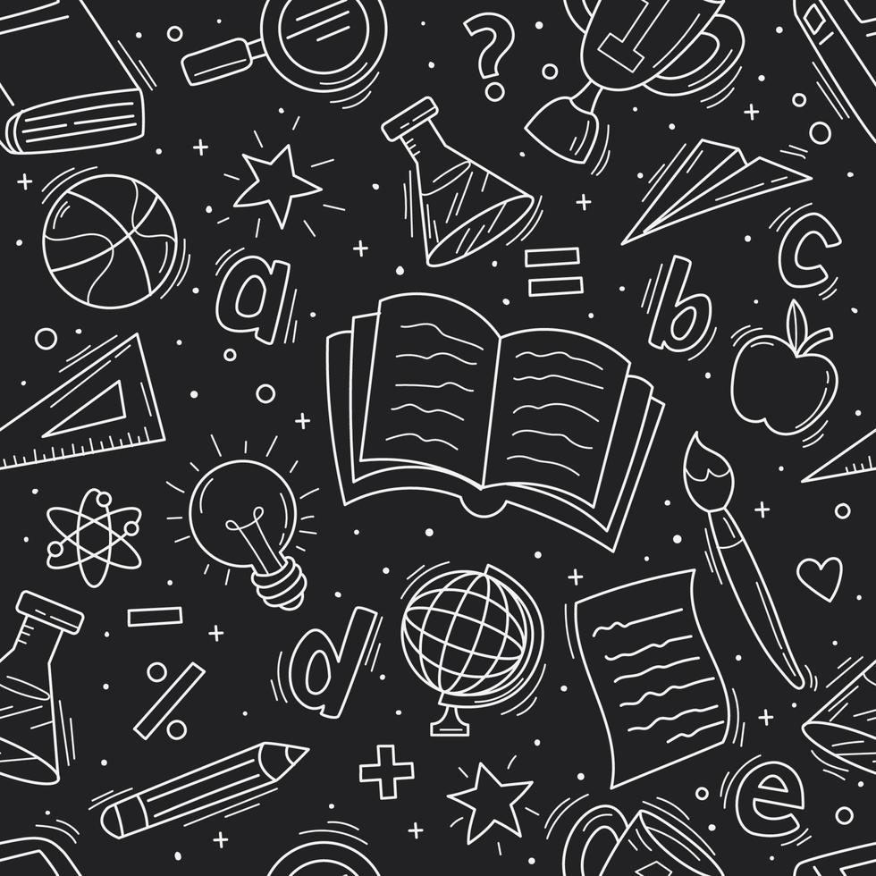 School Supplies Outline Seamless Pattern Background vector