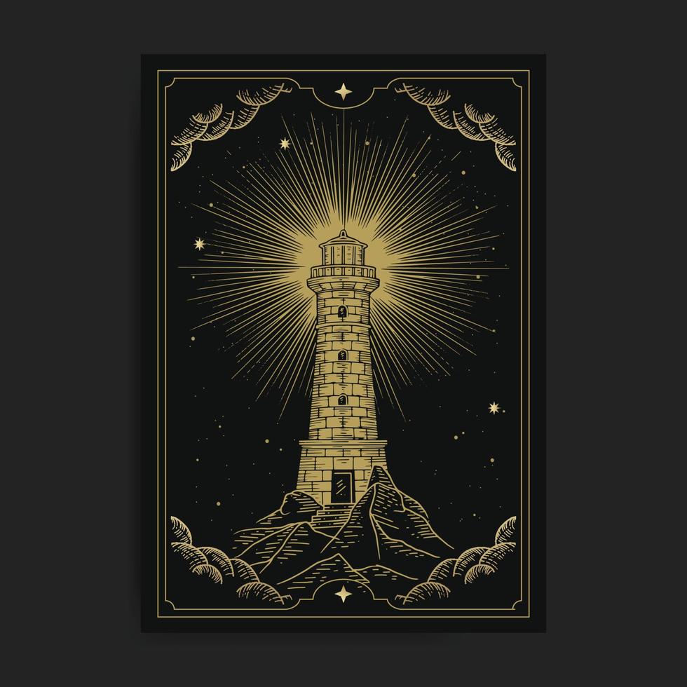 Lighthouse with engraving or hand drawn style vector