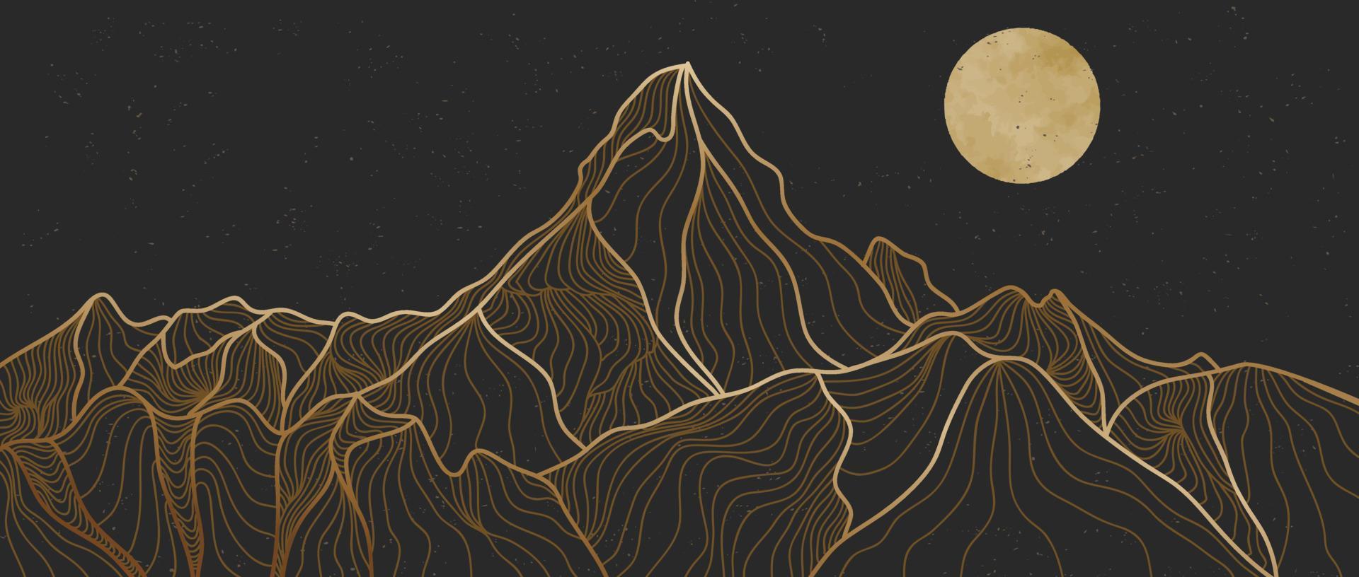 Golden mountain line art, Abstract mountain contemporary aesthetic