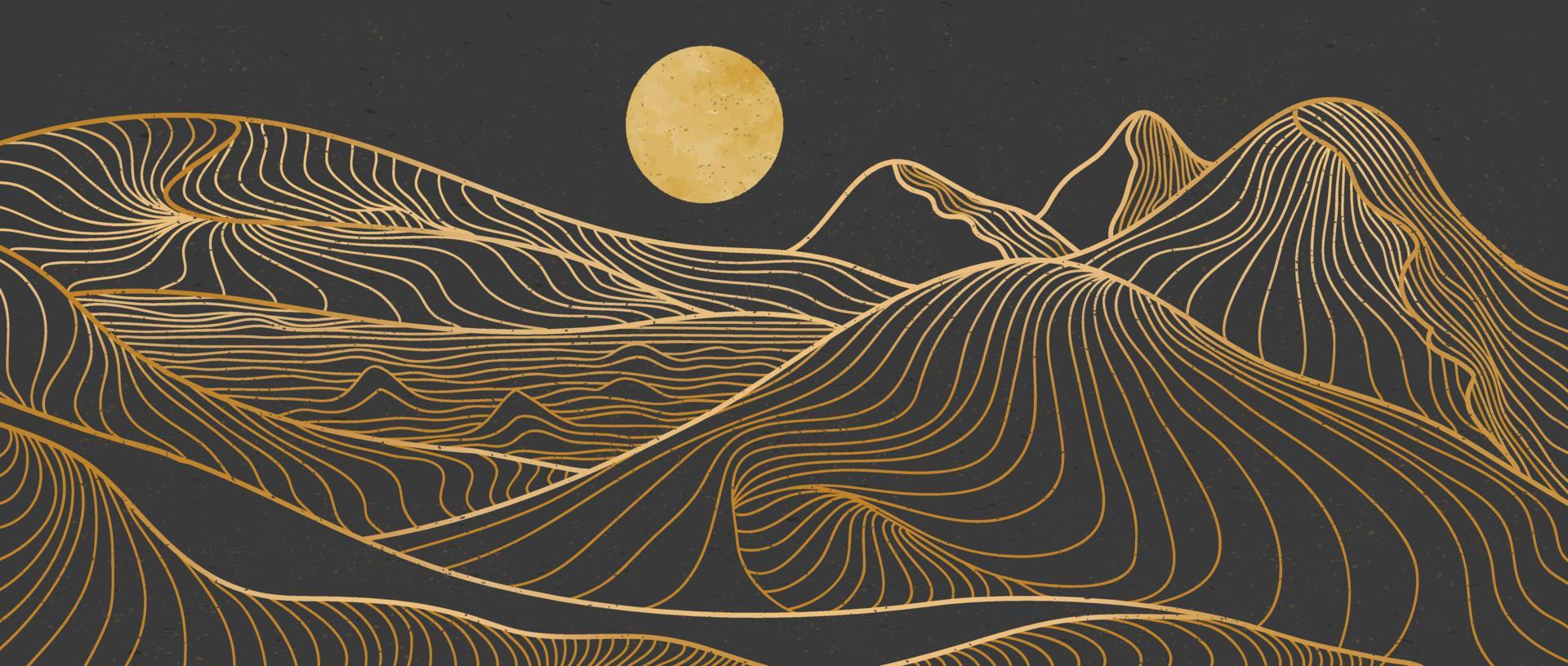 Golden mountain line art, Abstract mountain contemporary aesthetic