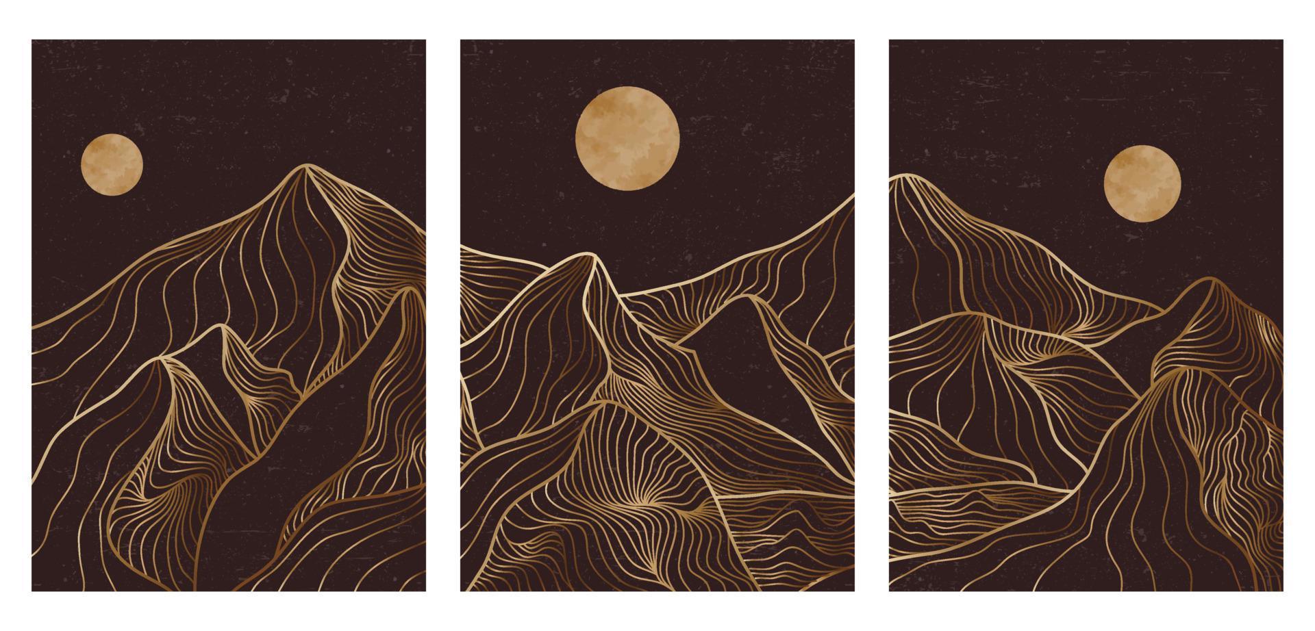 Golden mountain line art, Abstract mountain contemporary aesthetic backgrounds landscapes. use for print art, cover, invitation background, fabric. Vector illustration