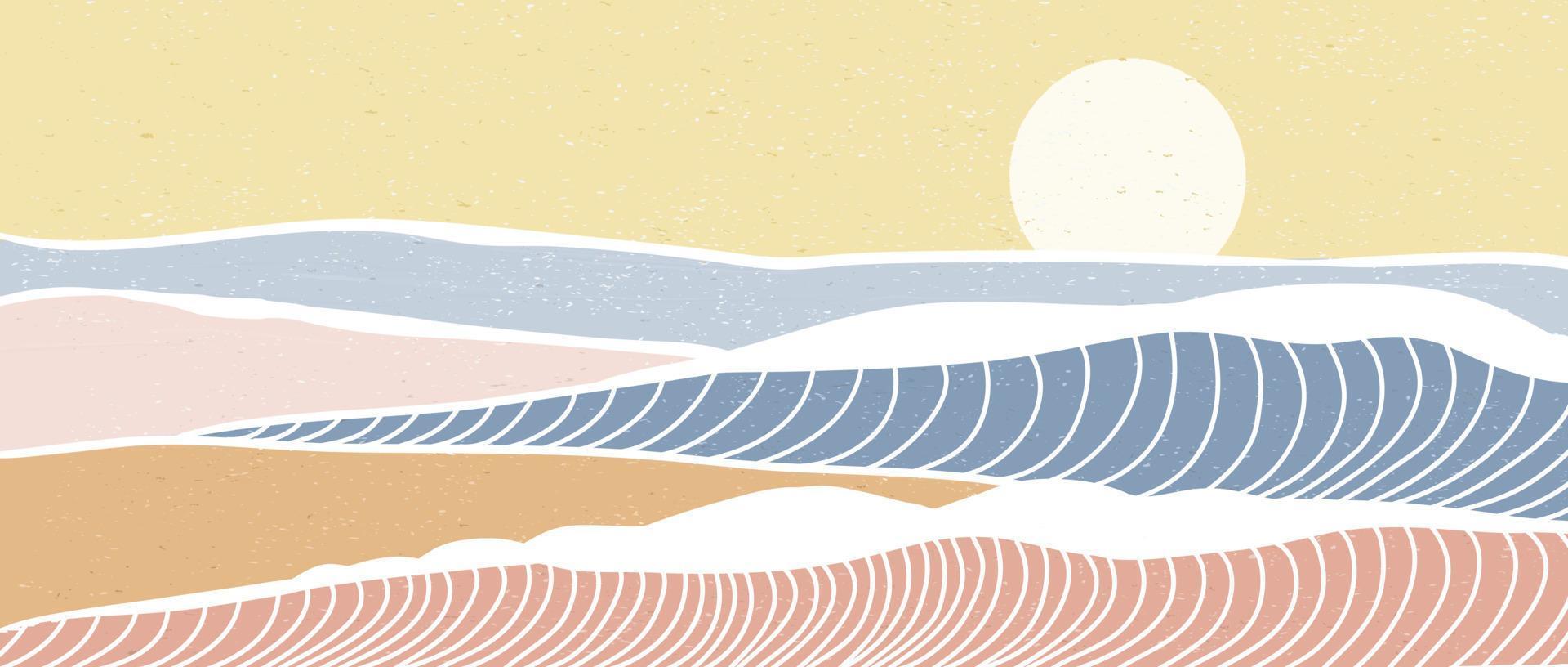 minimalist modern line art print. Abstract ocean wave and mountain contemporary aesthetic backgrounds landscapes. with sea, skyline, wave. vector illustrations