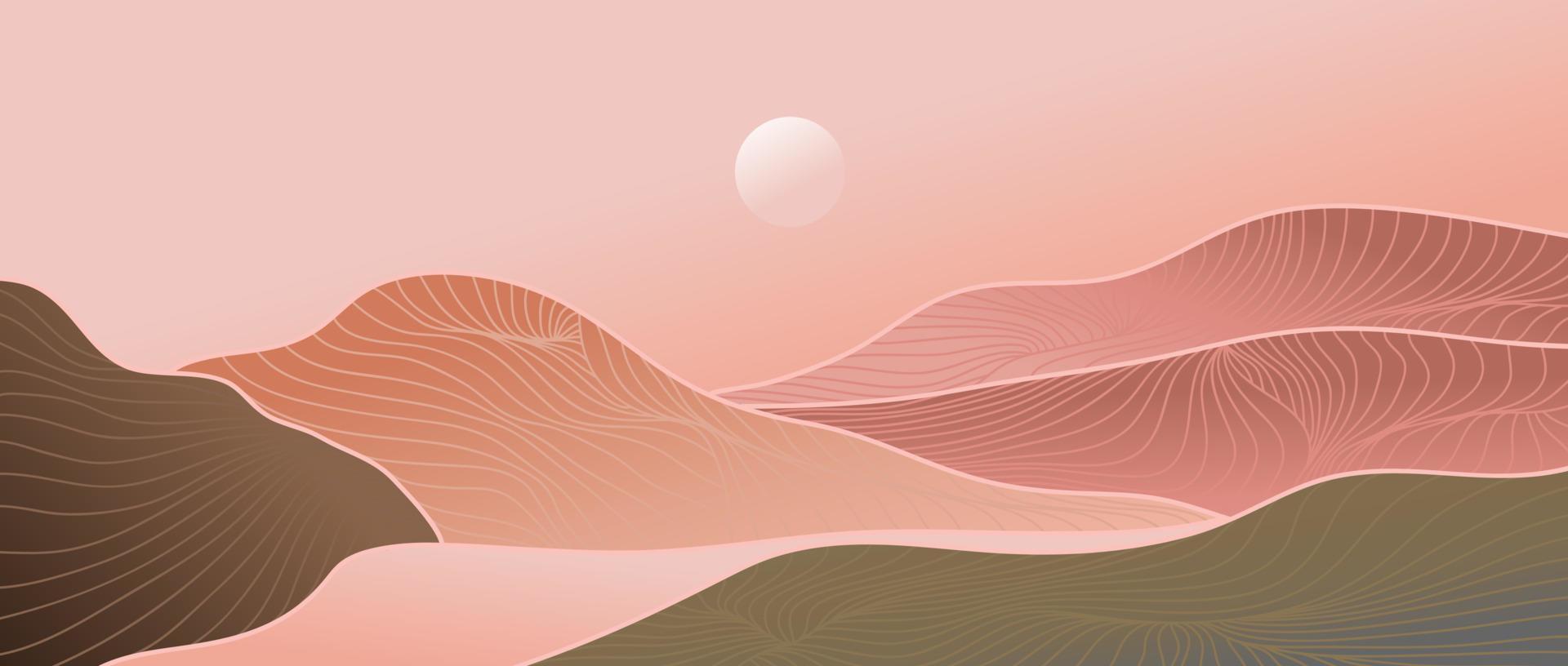 Mountain and ocean background with line art wave pattern. Abstract contemporary aesthetic backgrounds landscapes. vector illustrations