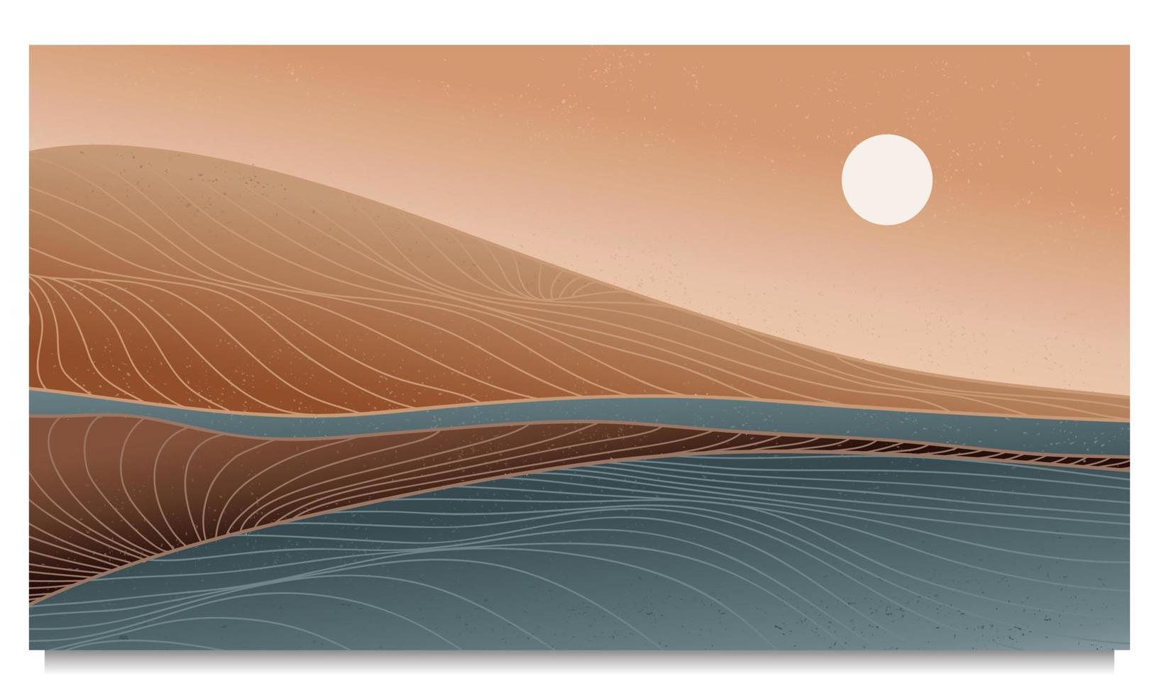 fondo de montaña y océano con patrón de onda de arte de línea. fondos estéticos contemporáneos abstractos paisajes. ilustraciones vectoriales vector