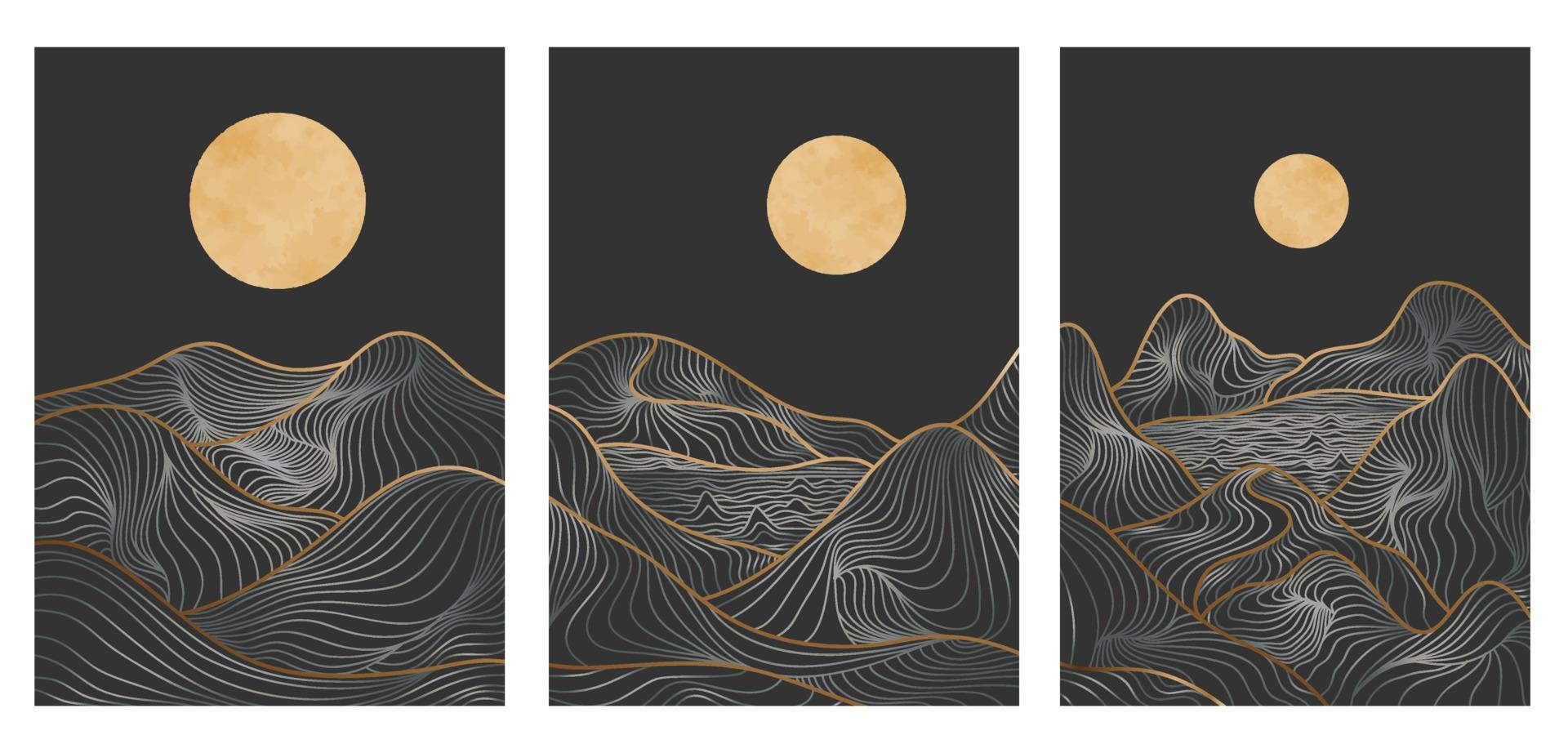 Golden mountain line art, Abstract mountain contemporary aesthetic backgrounds landscapes. use for print art, cover, invitation background, fabric. Vector illustration