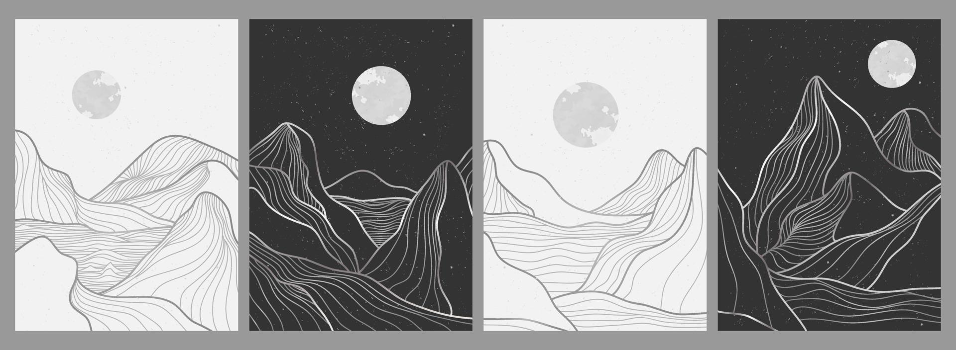 Mountain line art on set, Abstract mountain contemporary aesthetic backgrounds landscapes. use for print art, cover, invitation background, fabric. Vector illustration