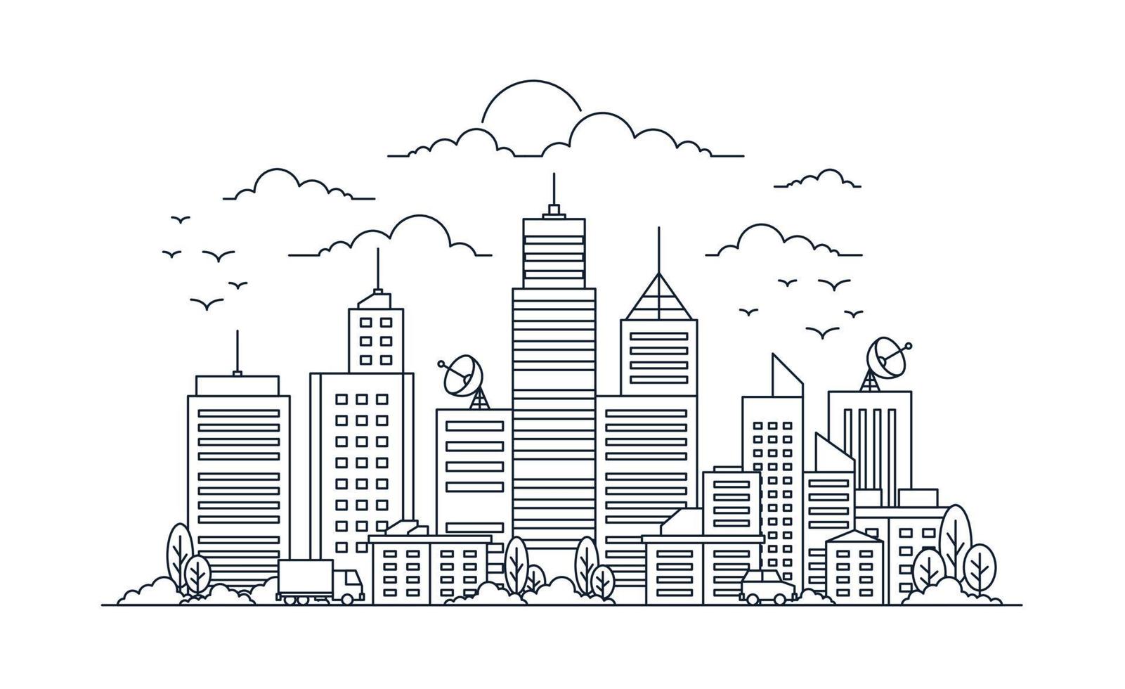 Cityscape drawing line art vector flat design illustration Copy