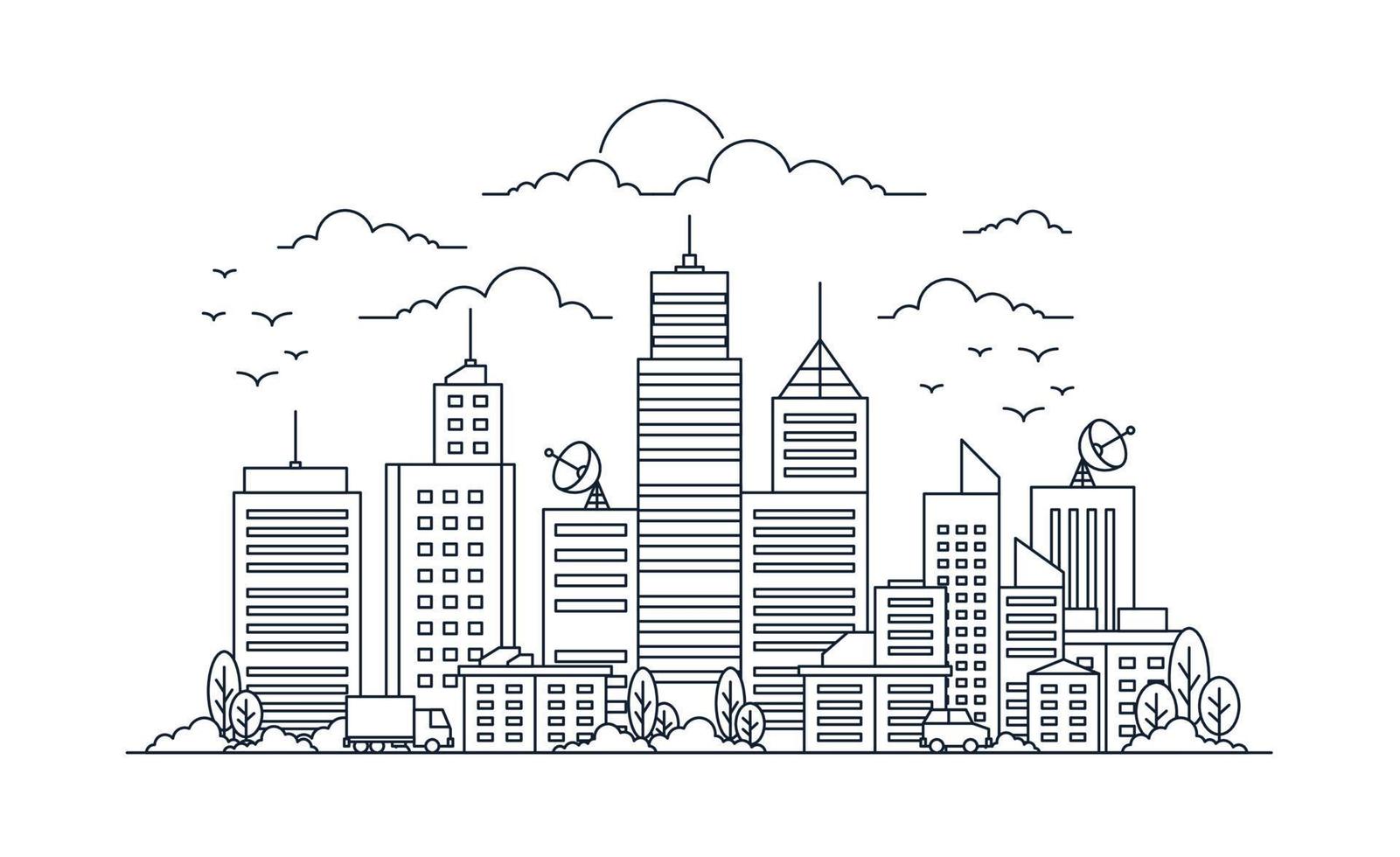 Cityscape drawing line art vector flat design illustration - Copy