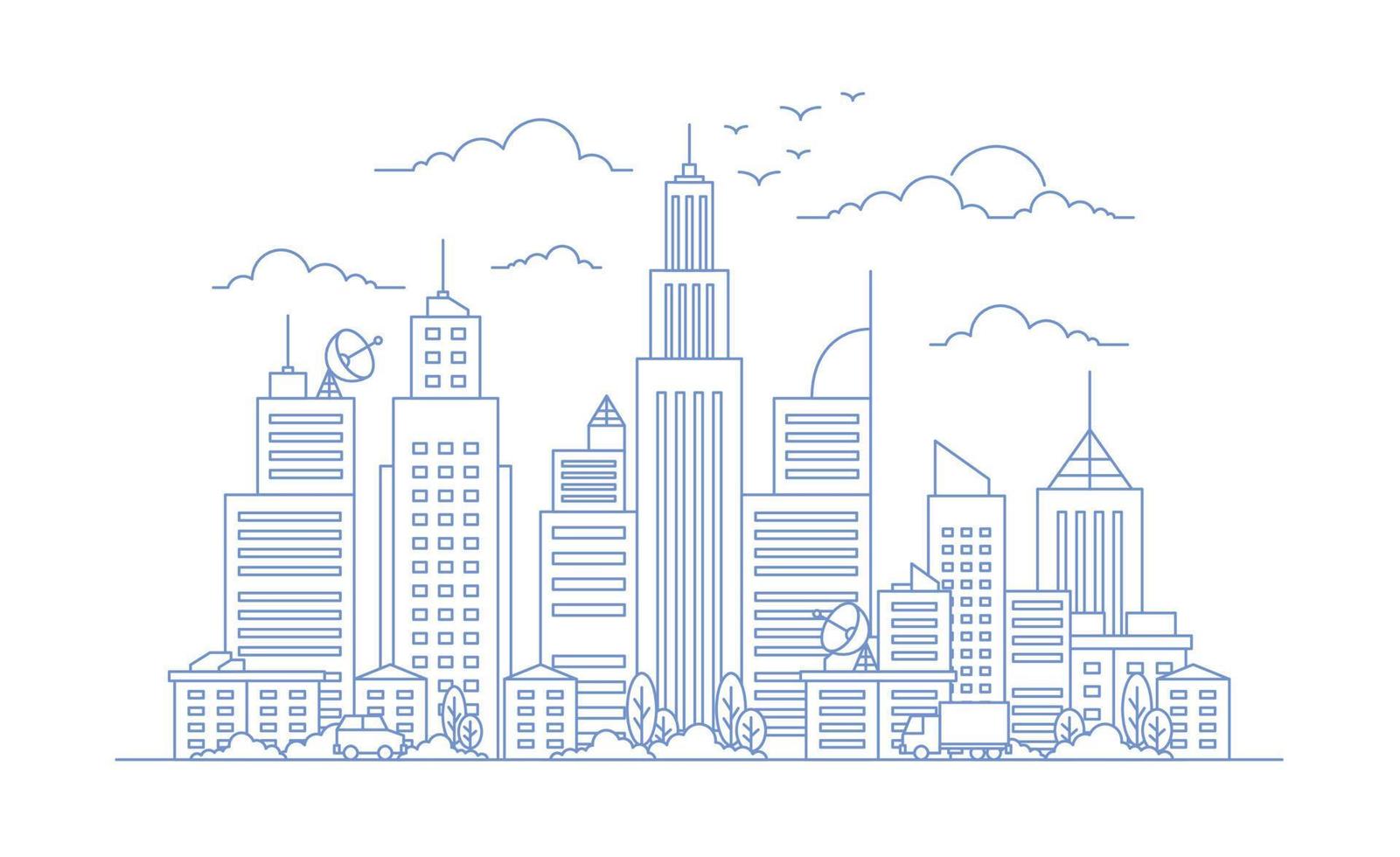 Cityscape drawing line art vector flat design illustration - Copy