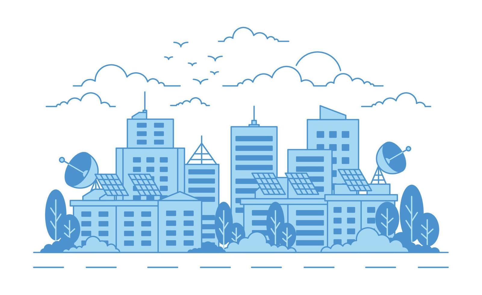 Cityscape drawing line art vector flat design illustration - Copy