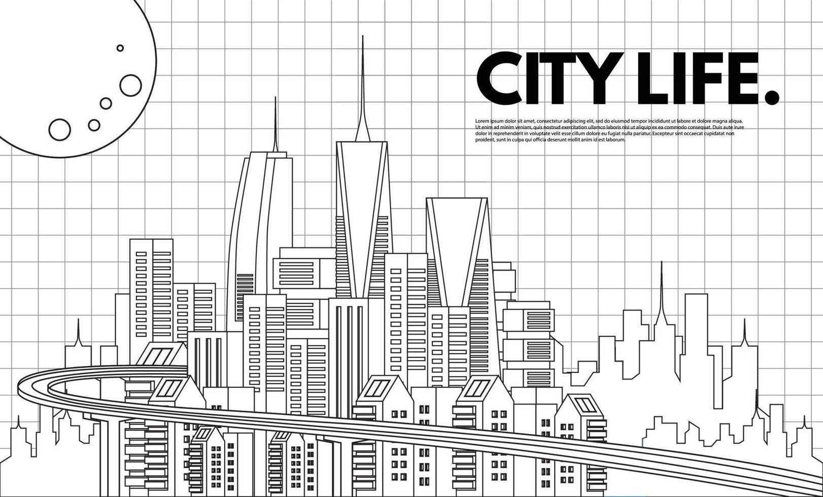paisaje urbano dibujo línea arte vector diseño plano ilustración - copia
