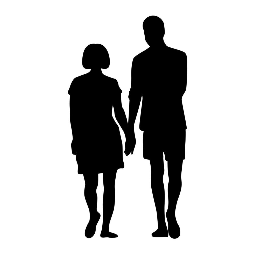 Man and woman holding hands silhouette isolated vector illustration