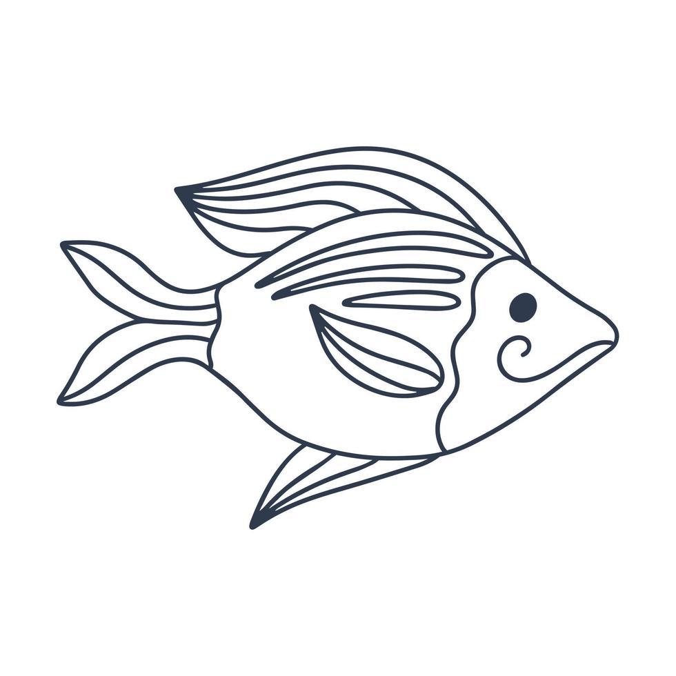 Sea or river fish doodle illustration. Outline underwater inhabitant kid drawing vector