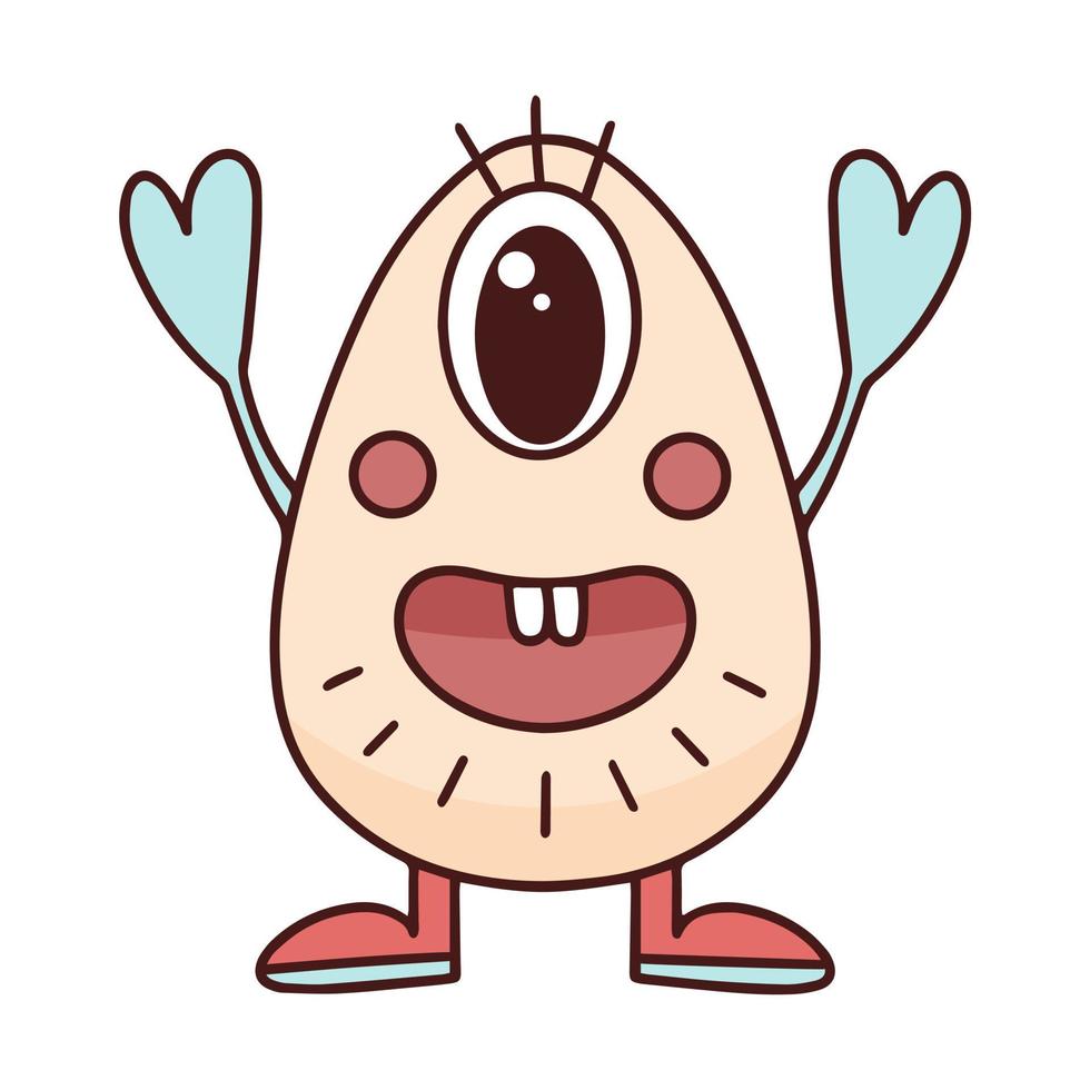 Funny baby character cyclops with raised hands vector