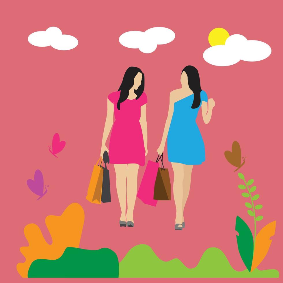 evening Girls Shopping vector