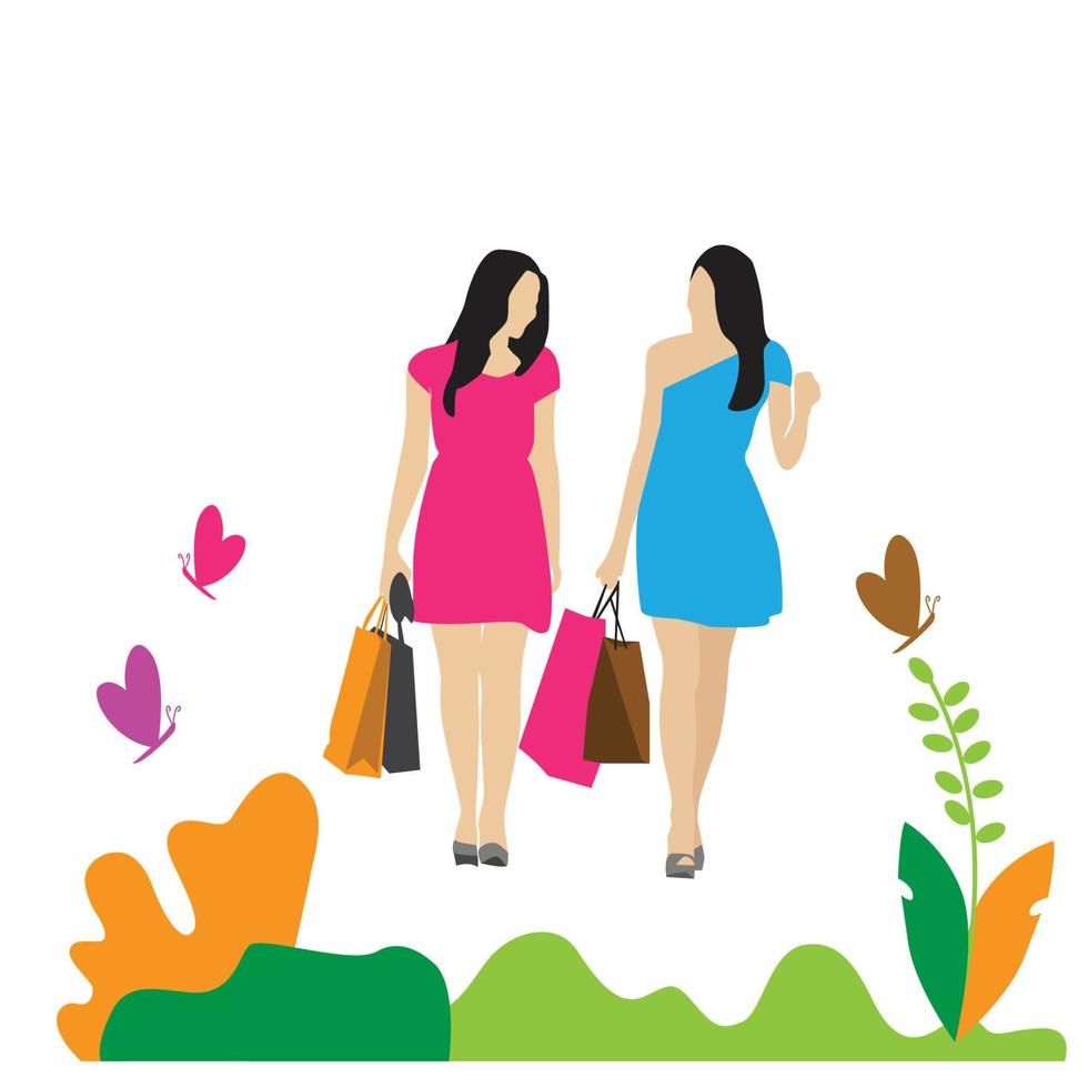 Girls love shopping vector