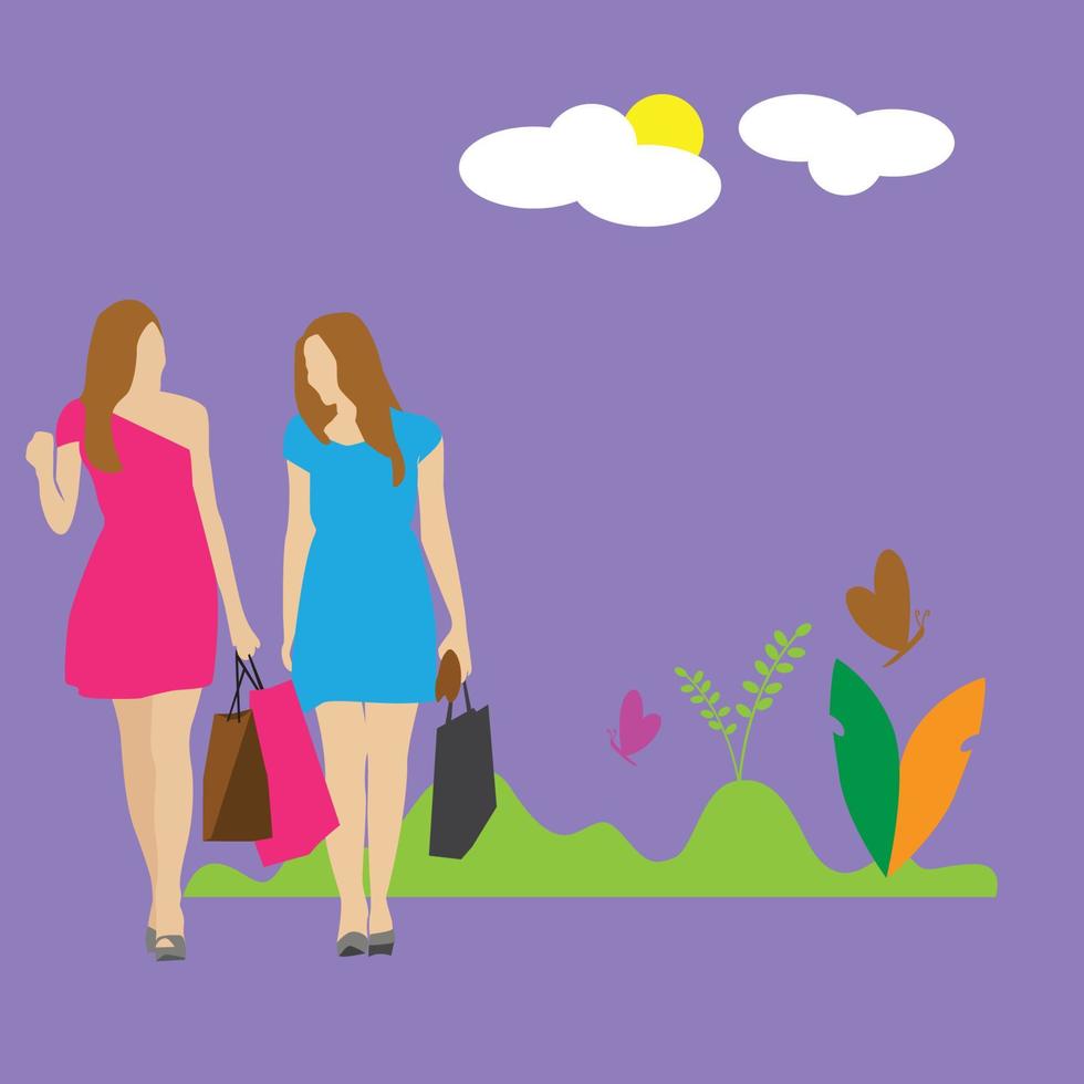 Girls Shopping illustration vector