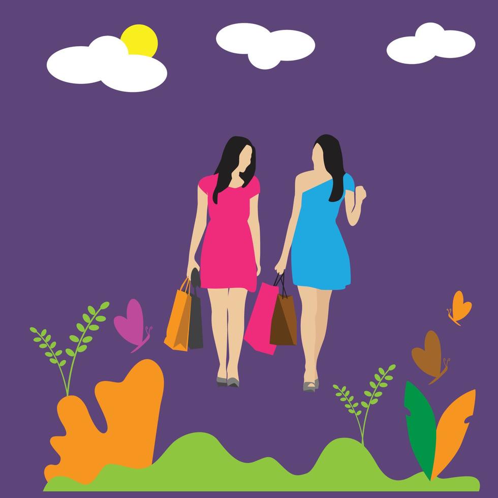 chicas del jardín de compras vector