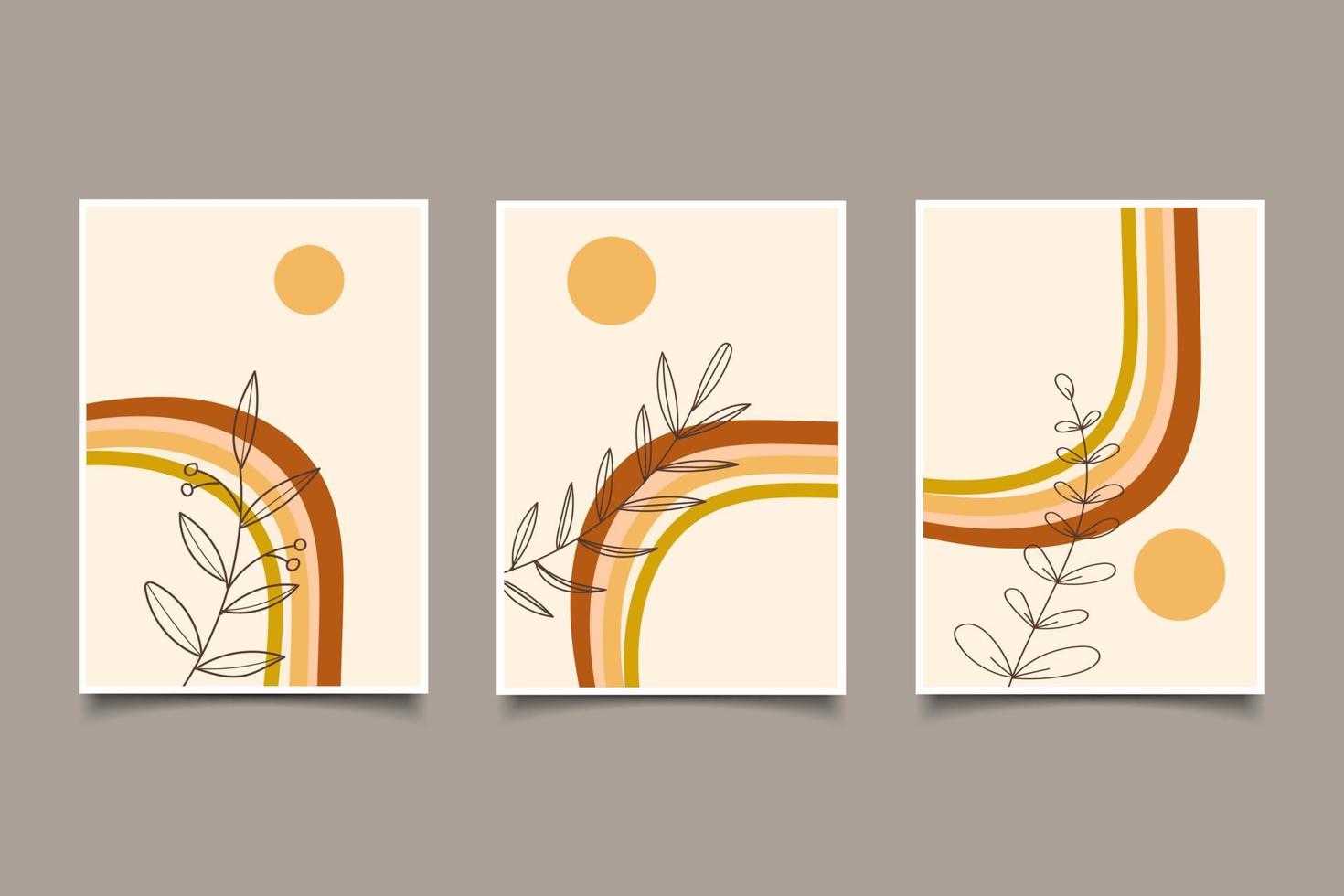 conjunto de tres boho luna y sol arco iris en estilo boho imprimible vector