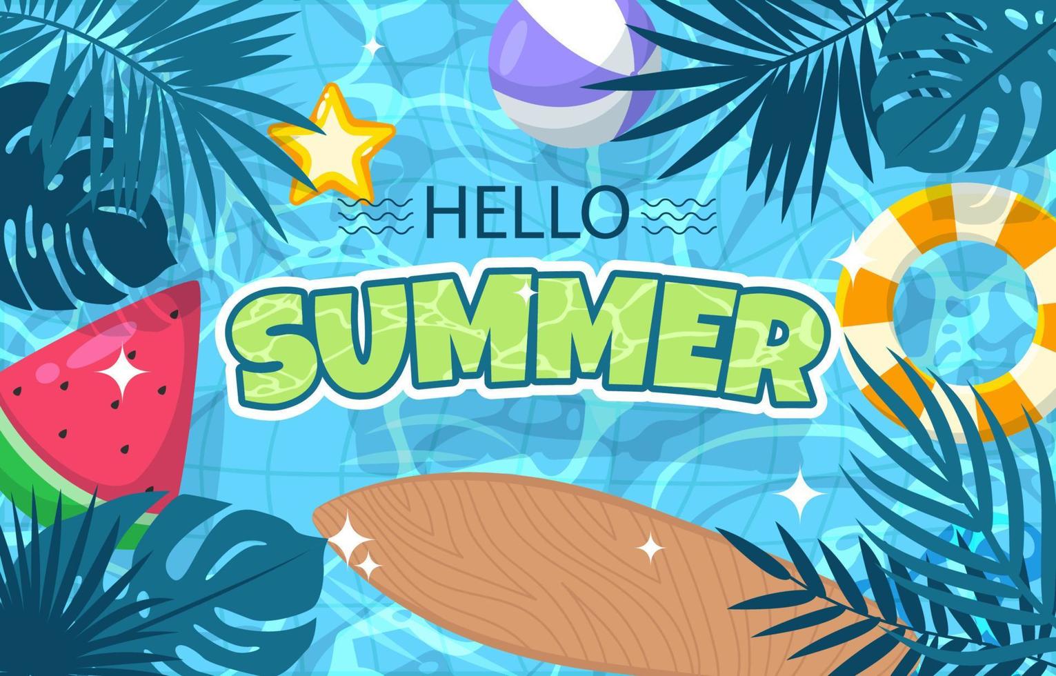 Flat Summer Element and Foliages on The Blue Swimming Pool vector