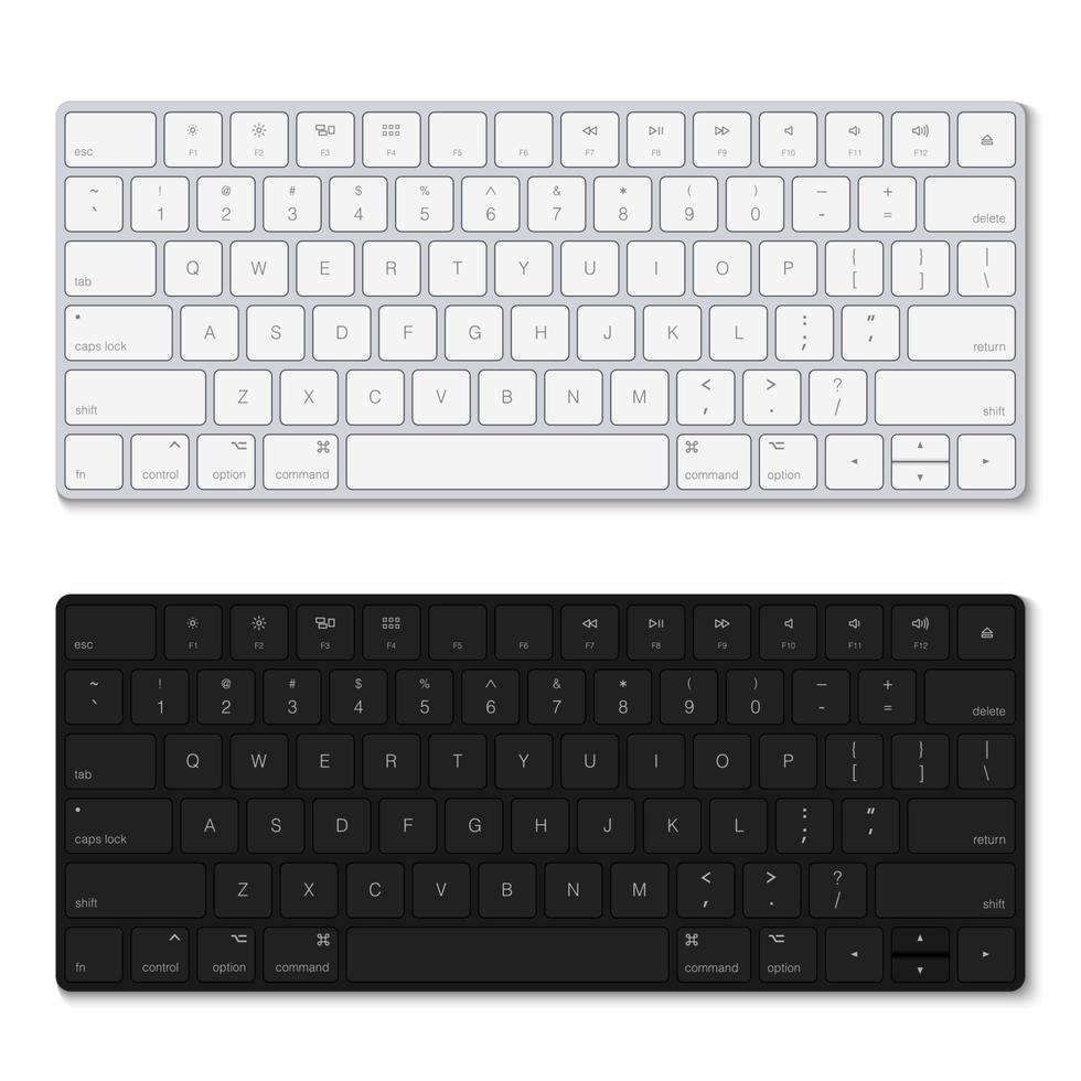 White and black keyboard isolated on white background, vector illustration