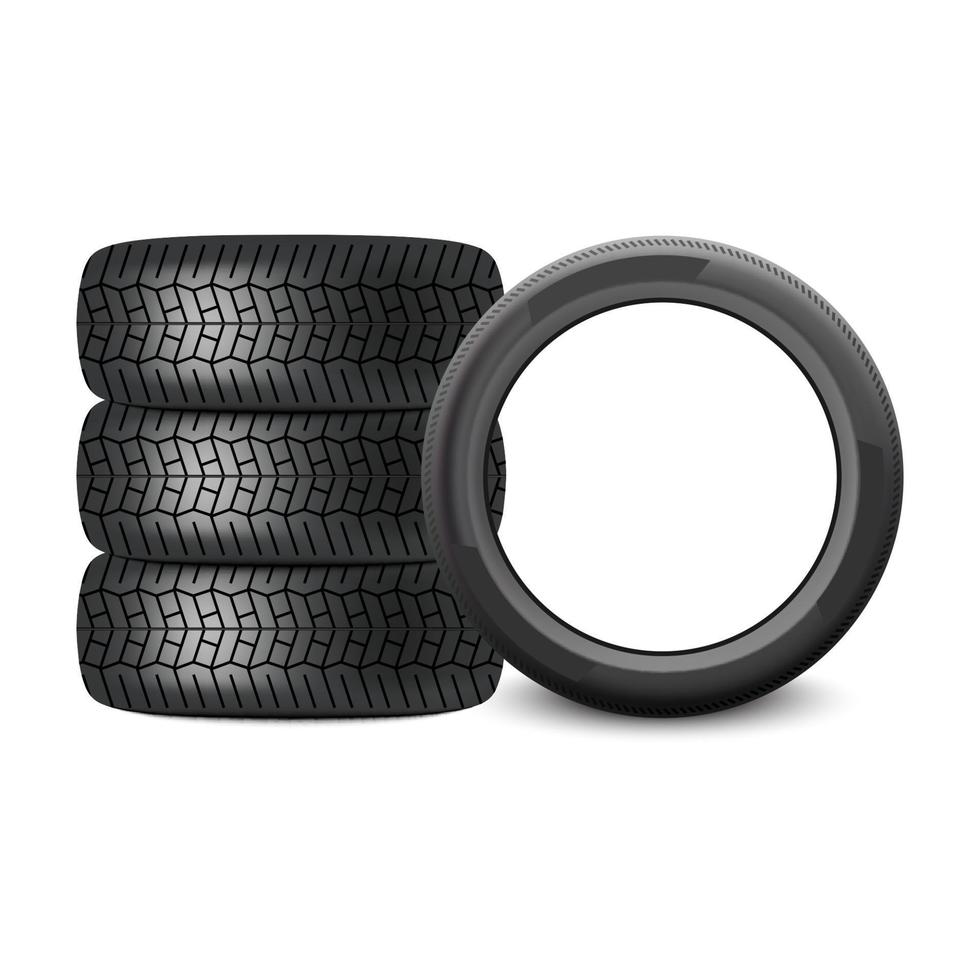 Car tires realistic design isolated on white background, vector illustration